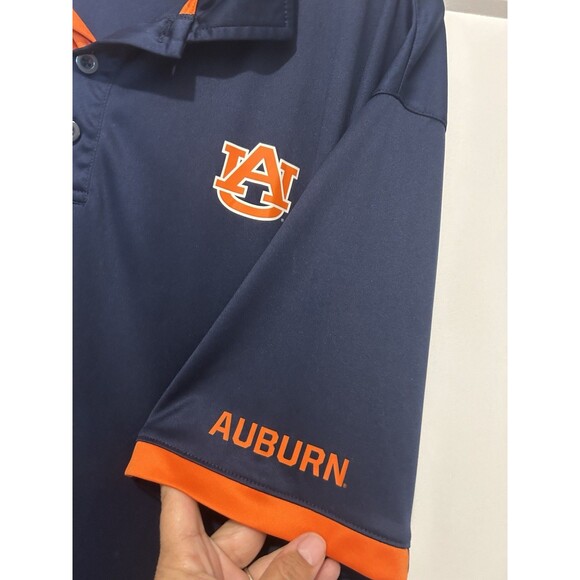 Auburn Tigers Polo Golf Shirt Mens XXL Colosseum Polyester Navy Blue Orange EUC - Picture 2 of 4